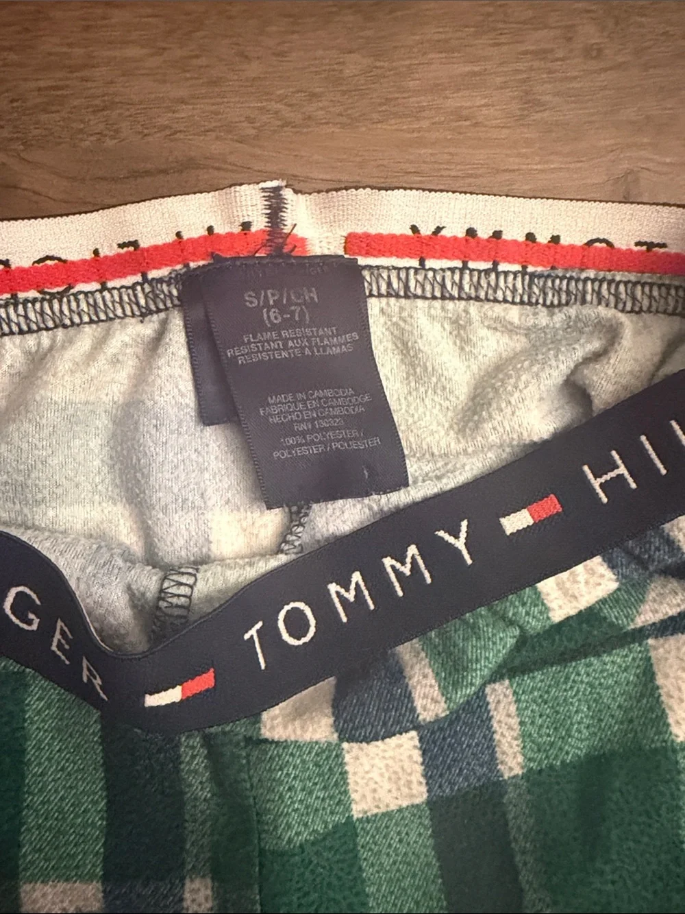 Tommy Hilfiger Kids Green and Navy Plaid Fleece Pajama Bottoms